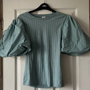 💙✨ River Island Teal Blue Balloon Sleeve Mixed-Fabric Top (NWT) ✨💙